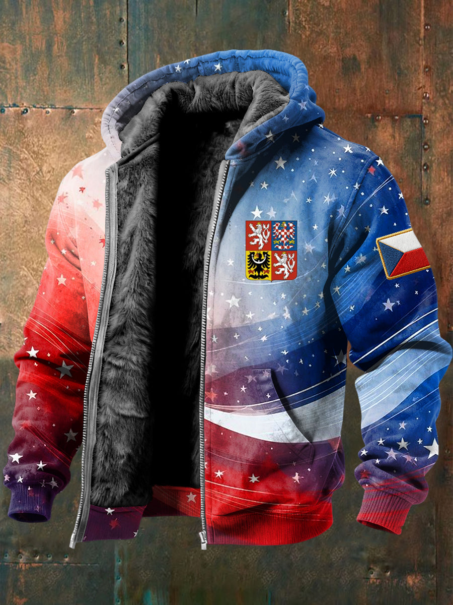 Retro abstraktní barevná vlajka casual fleecelemované kabát s kapucinou