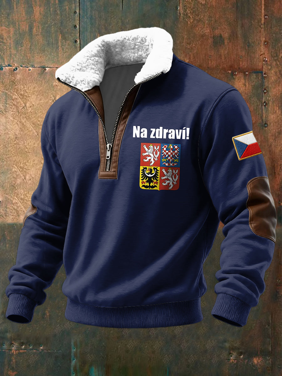 Retro české erb jehněčívlna zips pulóver