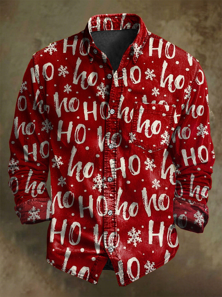 Abstract christmas letter snowflake print casual longsleeve shirt