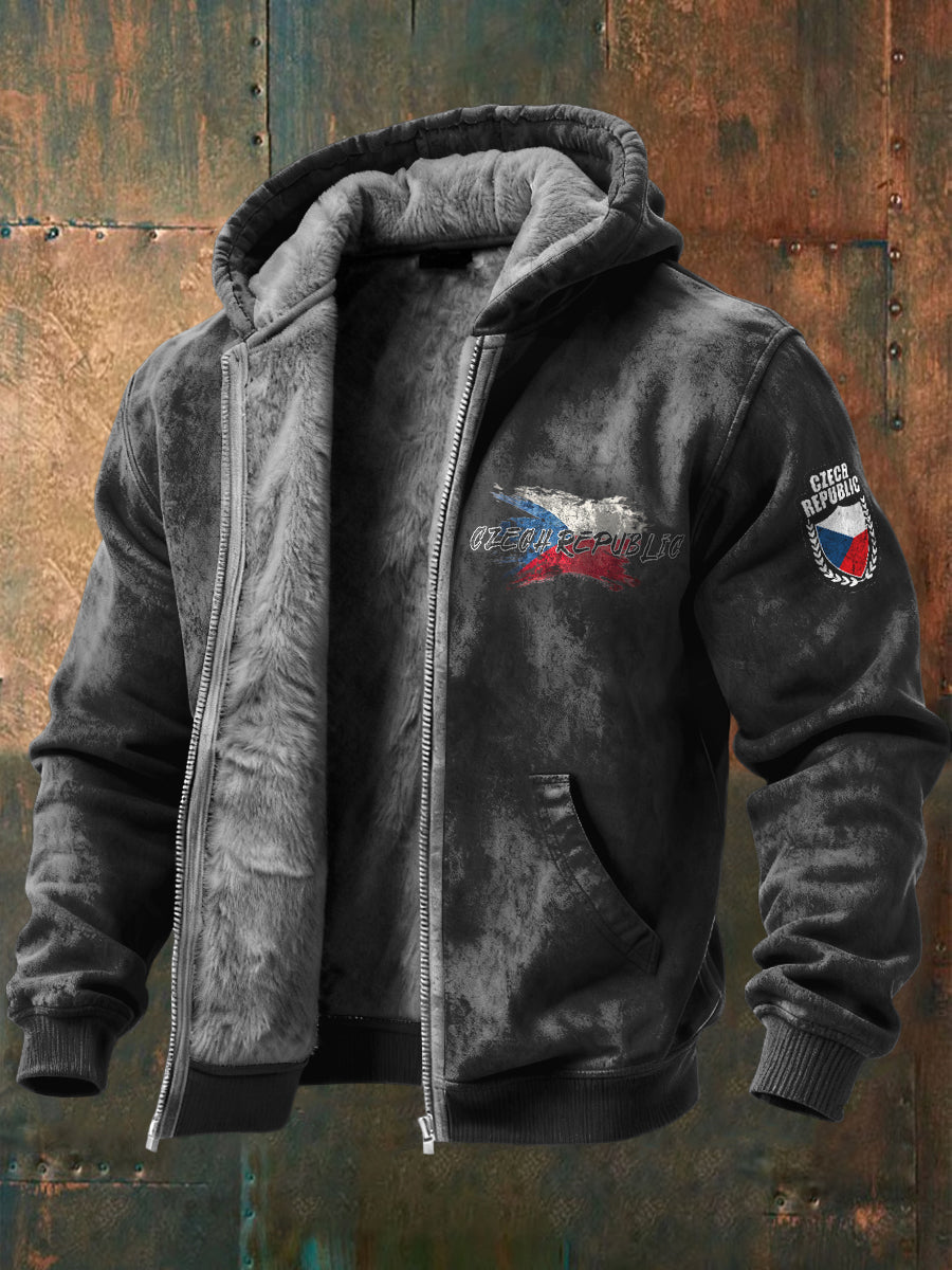 Pánské české vlajky minimalistická tmavě šedá fleecová bunda