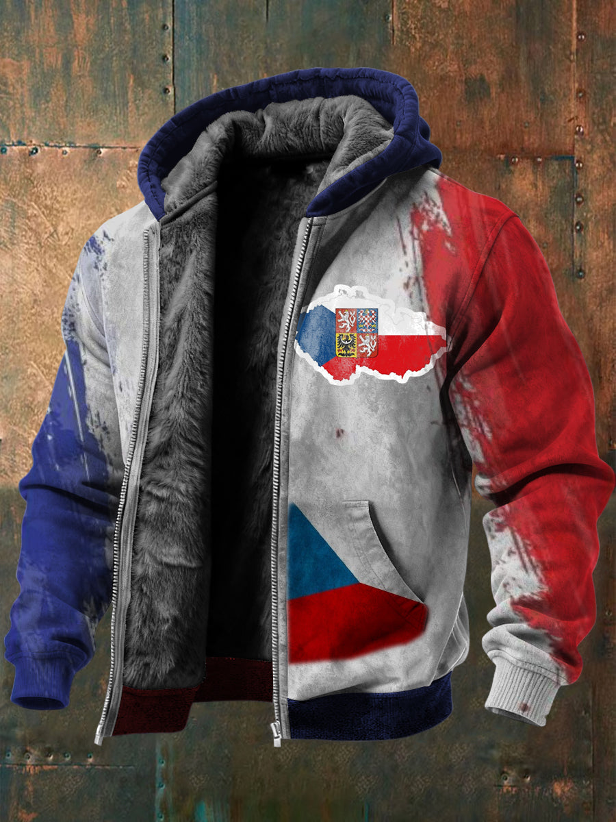 České emblémy ve tvaru pánské mapy vytisknout fleecelined zip jacket