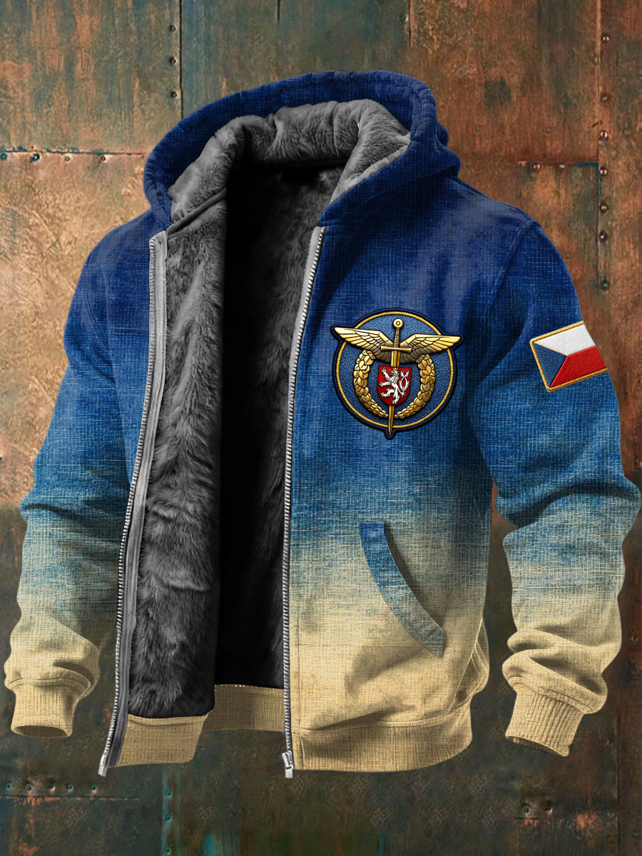 Retro czech air force emblem fleecelined with hooded jacket