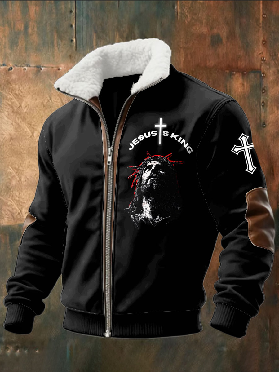 Retro jesus faith jehňata patchwork zips bunda