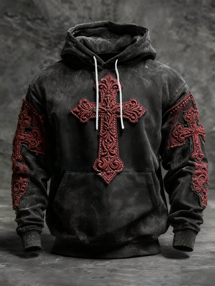 Retro faith cross casual hoodie