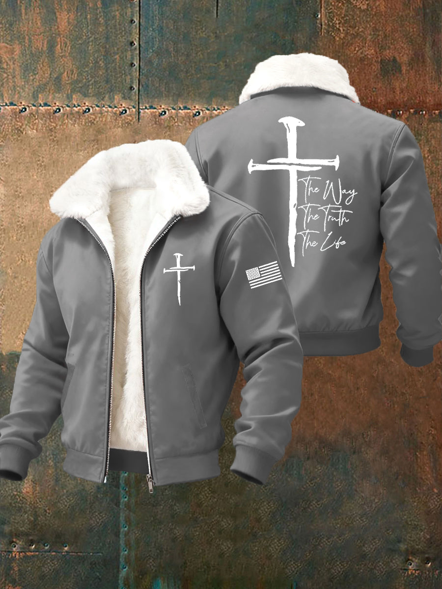 Pánové ježíš cesta pravdy život křížový kožešinový obojek zipup bunda