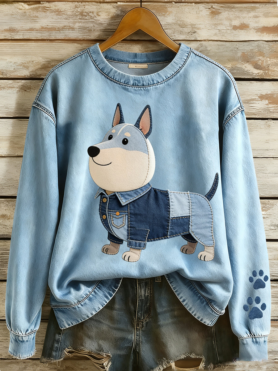 Dámské bulteriér denim patchwork casual sweatshirt