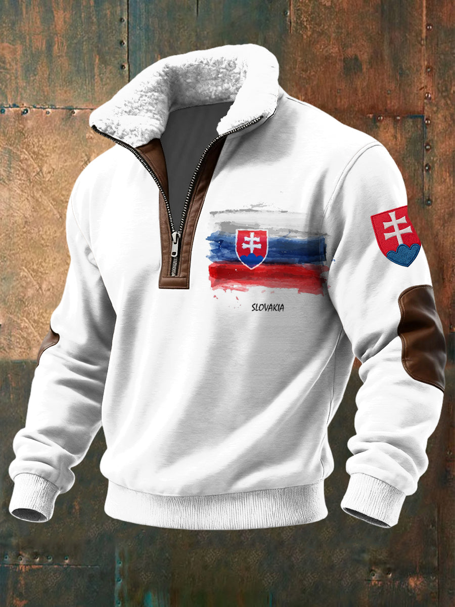 Retro abstraktní inkoustumyté slovenské vlajky lambswool golier pullover