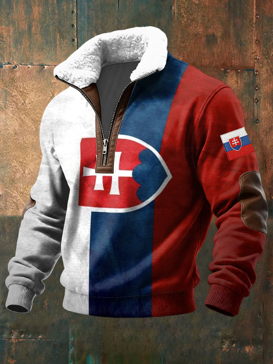 Retro slovenská vlajka jehňata vlna golier pulóver