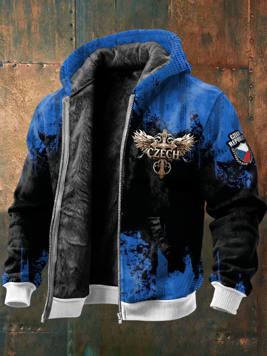 Pánské české křížové křížové křížové tisk gradient fleecelined jacket