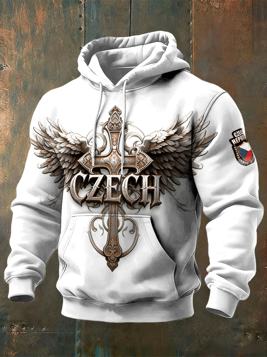 Pánské české křížové křížové křížové tištěné bílé mikiny