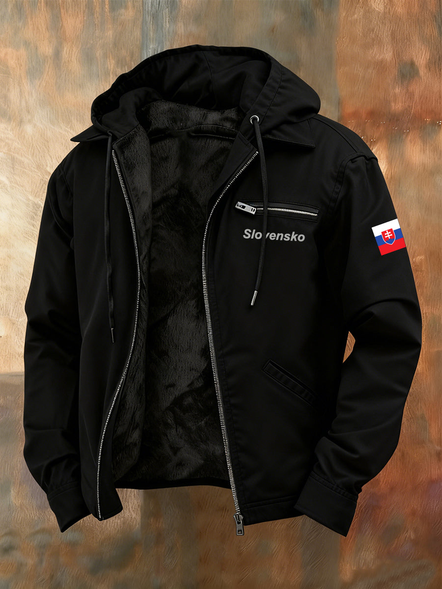 Pánské vintage tištěné casual kapucna tlustá bunda