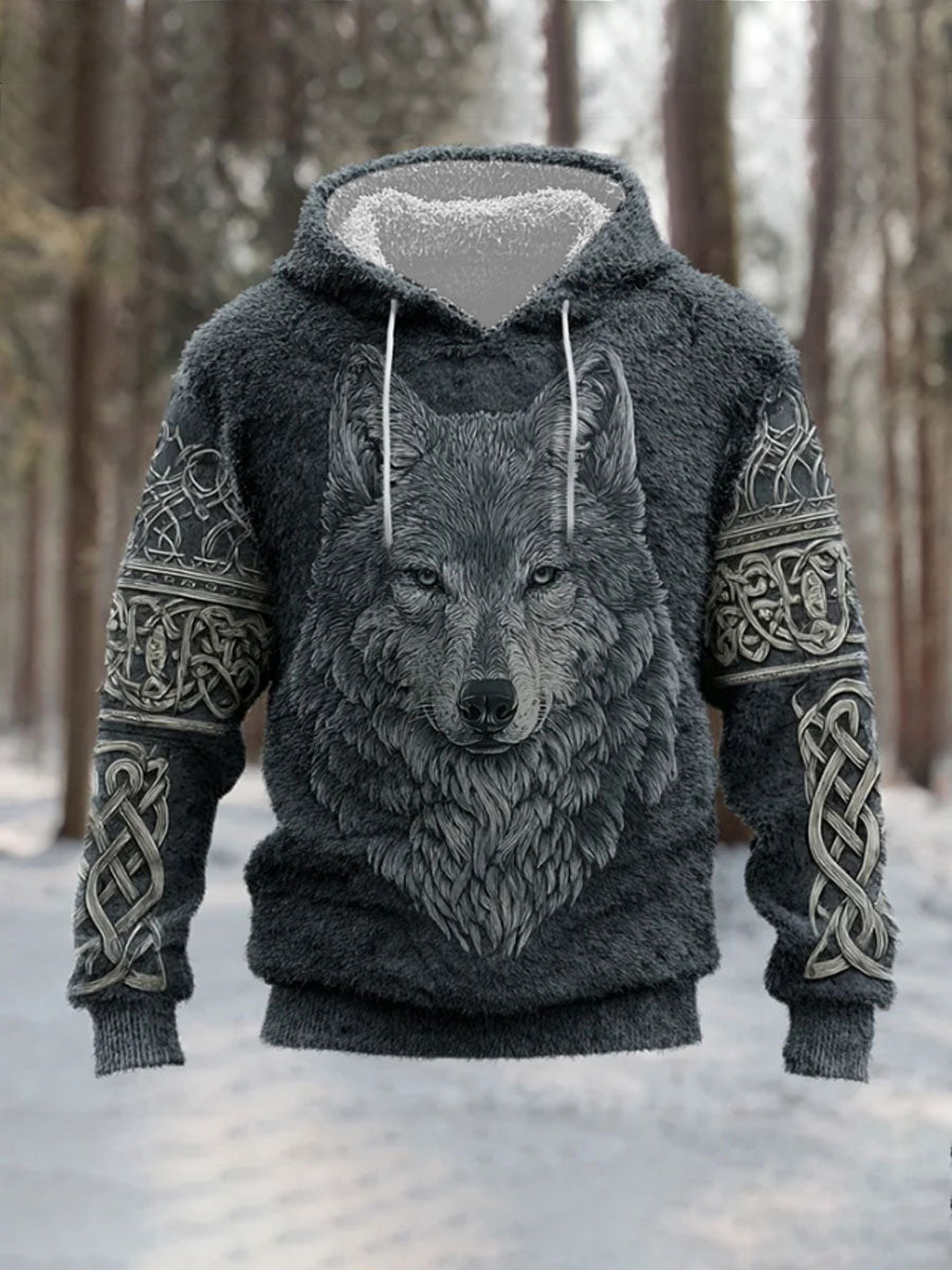 Pánské vikingský styl vlk totem keltský uzel výšivky flanel mikina mikina