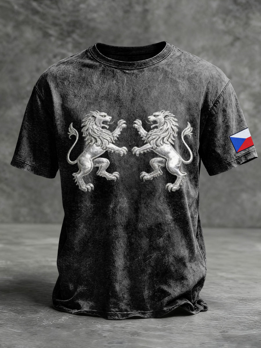 Pánské edgy black czech lion emblem tshirt