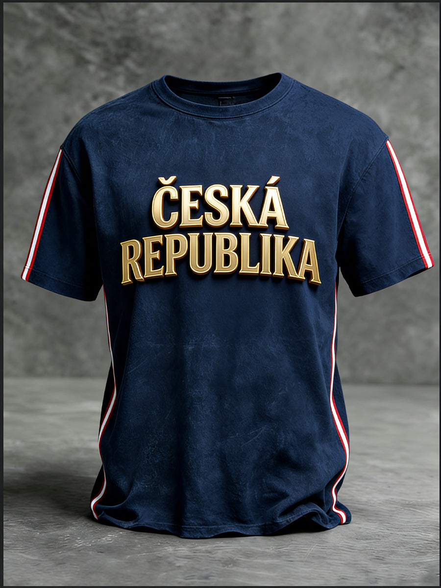 Pánské regal navy "česká republika" zlaté grafické tričko