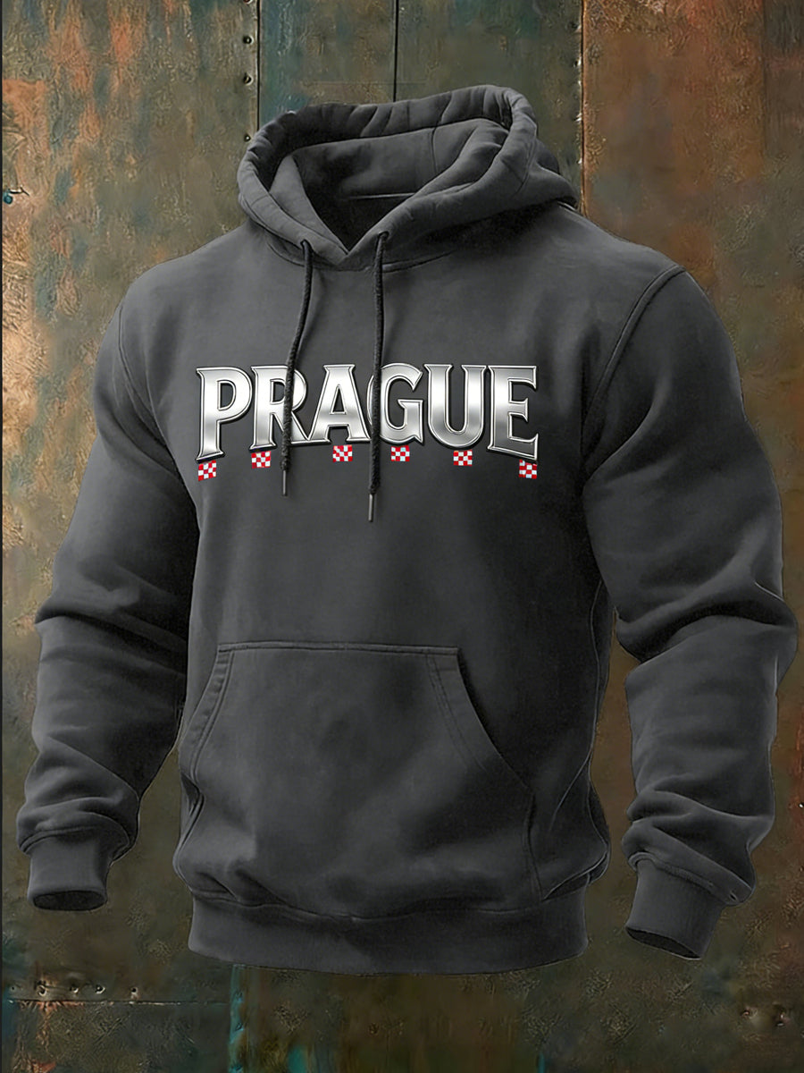Men stylish black "prague" chrome graphic hoodie