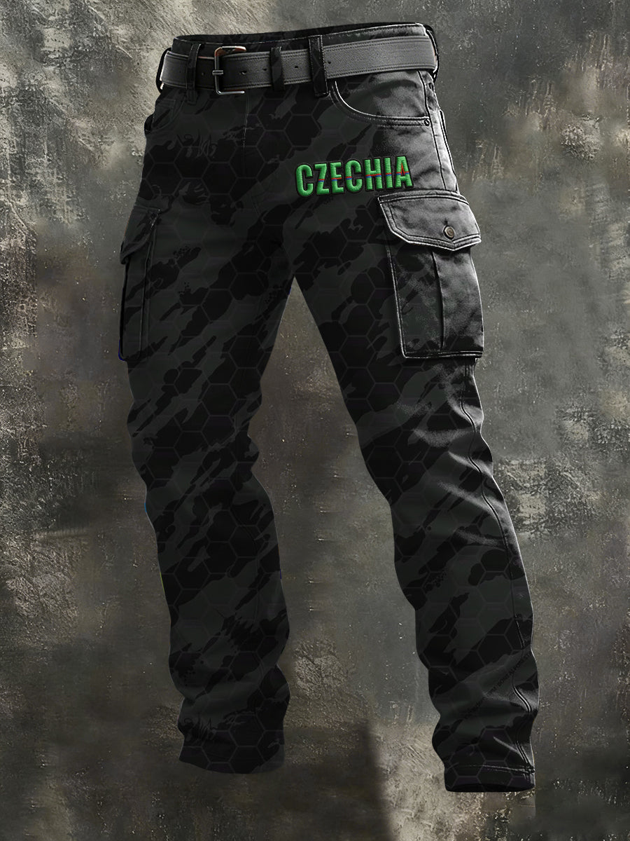 Men bold black hexcamo "czechia" cargo pants