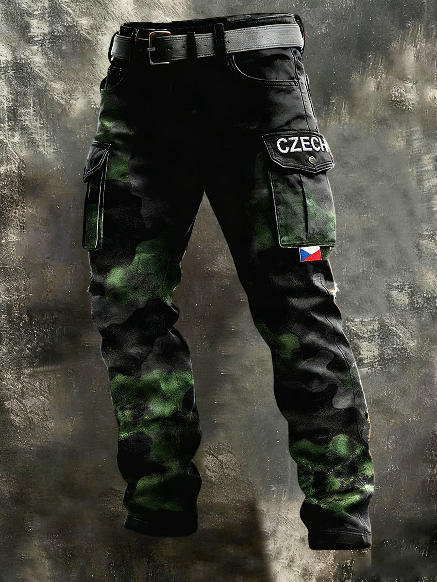 Pánské maskovací kalhoty české vlajky tisk pracovní kalhoty