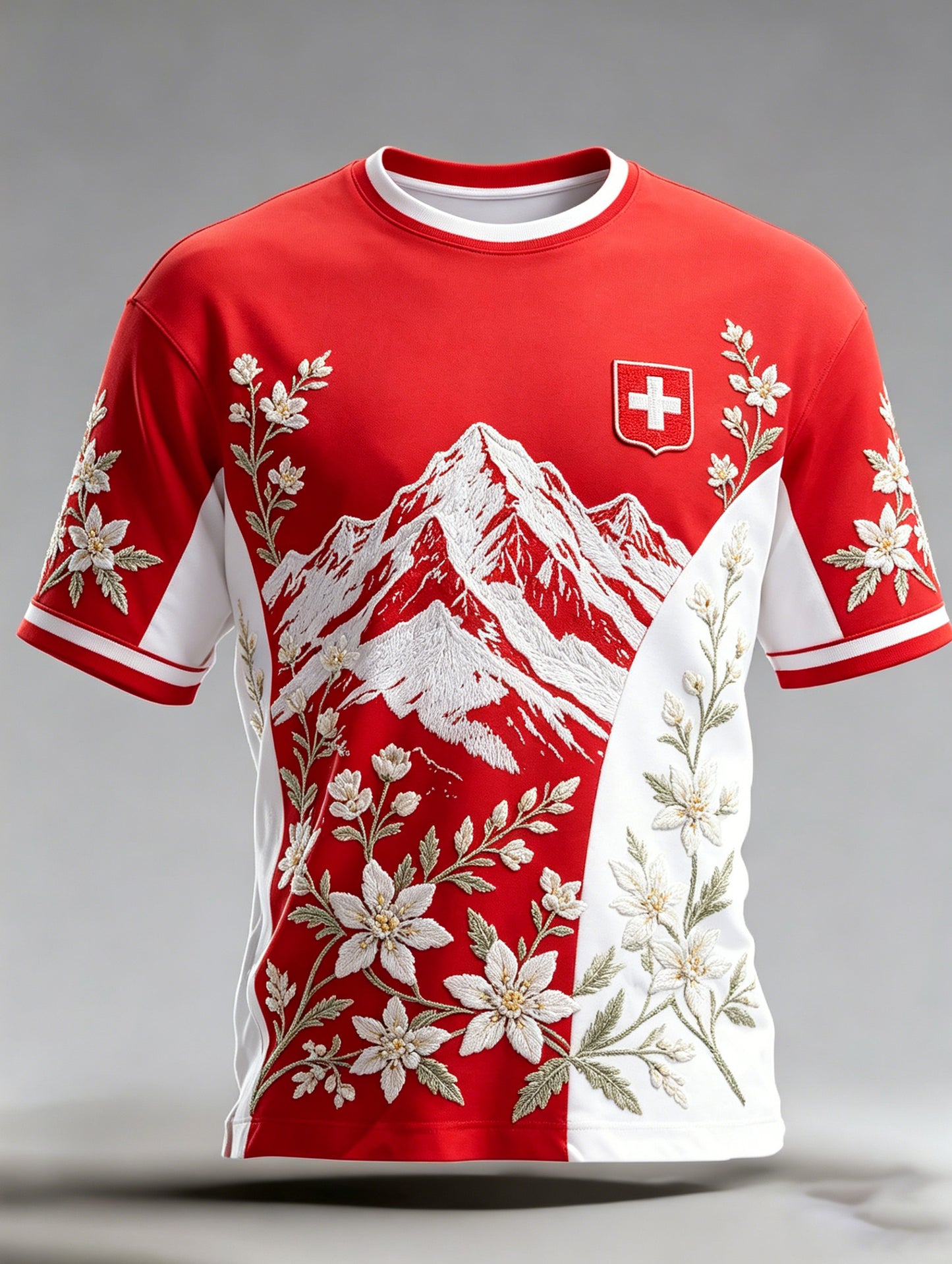Männer Schweizer Flagge Farb schema Alpine Element Kunstdruck T-Shirt
