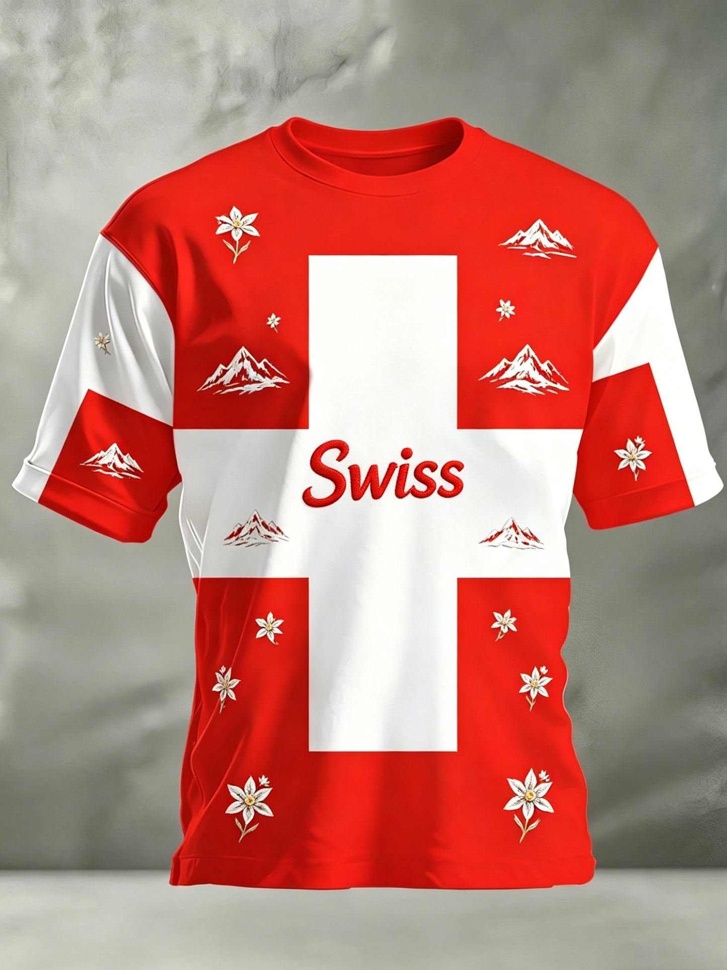 Herren-T-Shirt mit künstlerischem Print zum Thema Schweizer Alpen