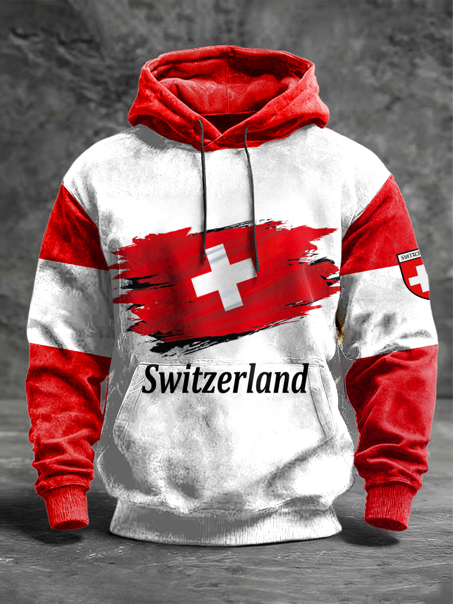 Bedrucktes Patchwork-Sweatshirt mit Schweizer Flagge für Herren