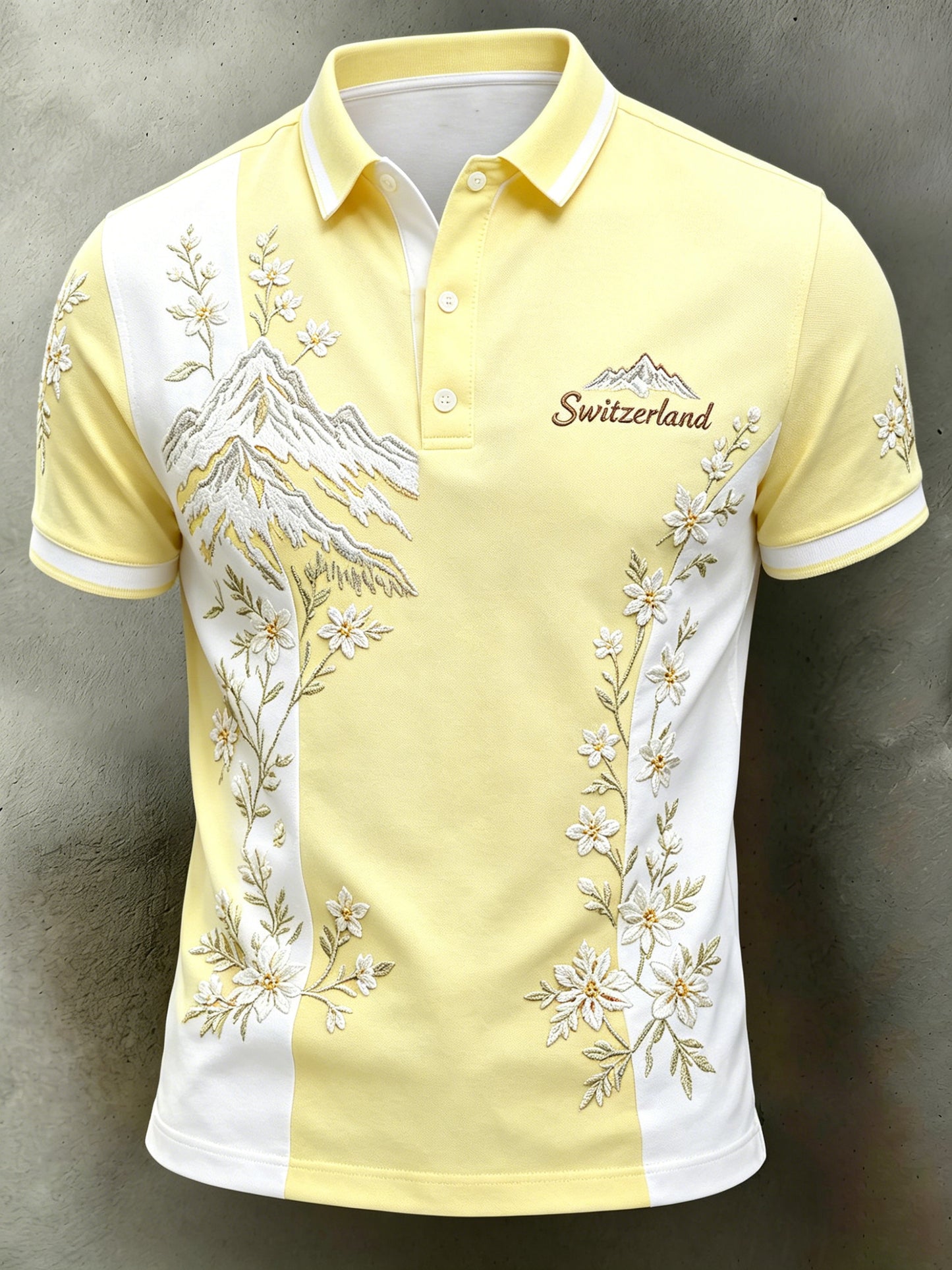 Herren-Artprint-Polo mit kurzen Ärmeln im Schweizer-Alpen-Stil