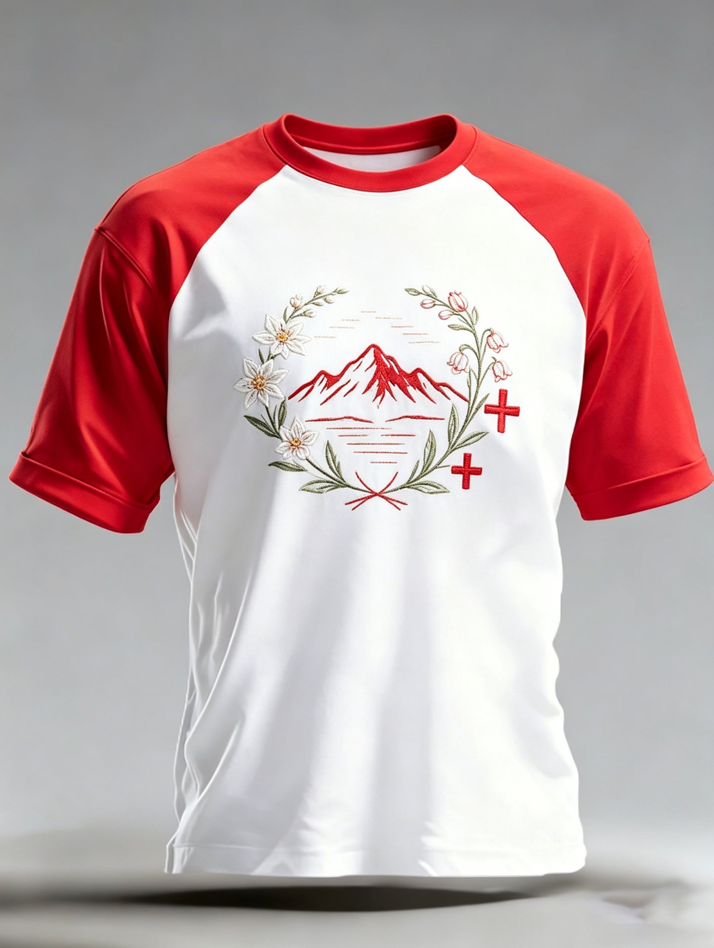 Herren-Kunstdruck-T-Shirt mit Schweizer Edelweiß und kurzen Ärmeln