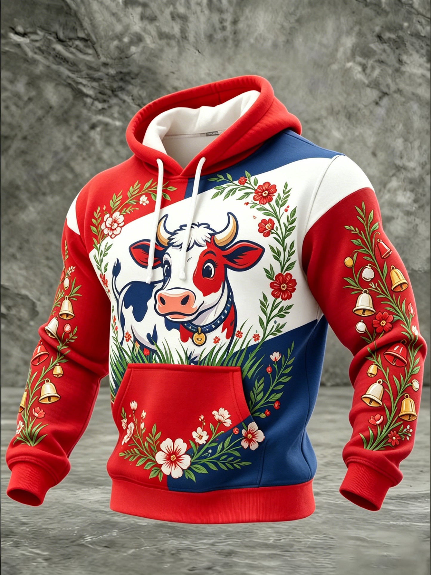 Herren-Sweatshirt mit Kunstprint im Schweizer-Landhausstil und langen Ärmeln