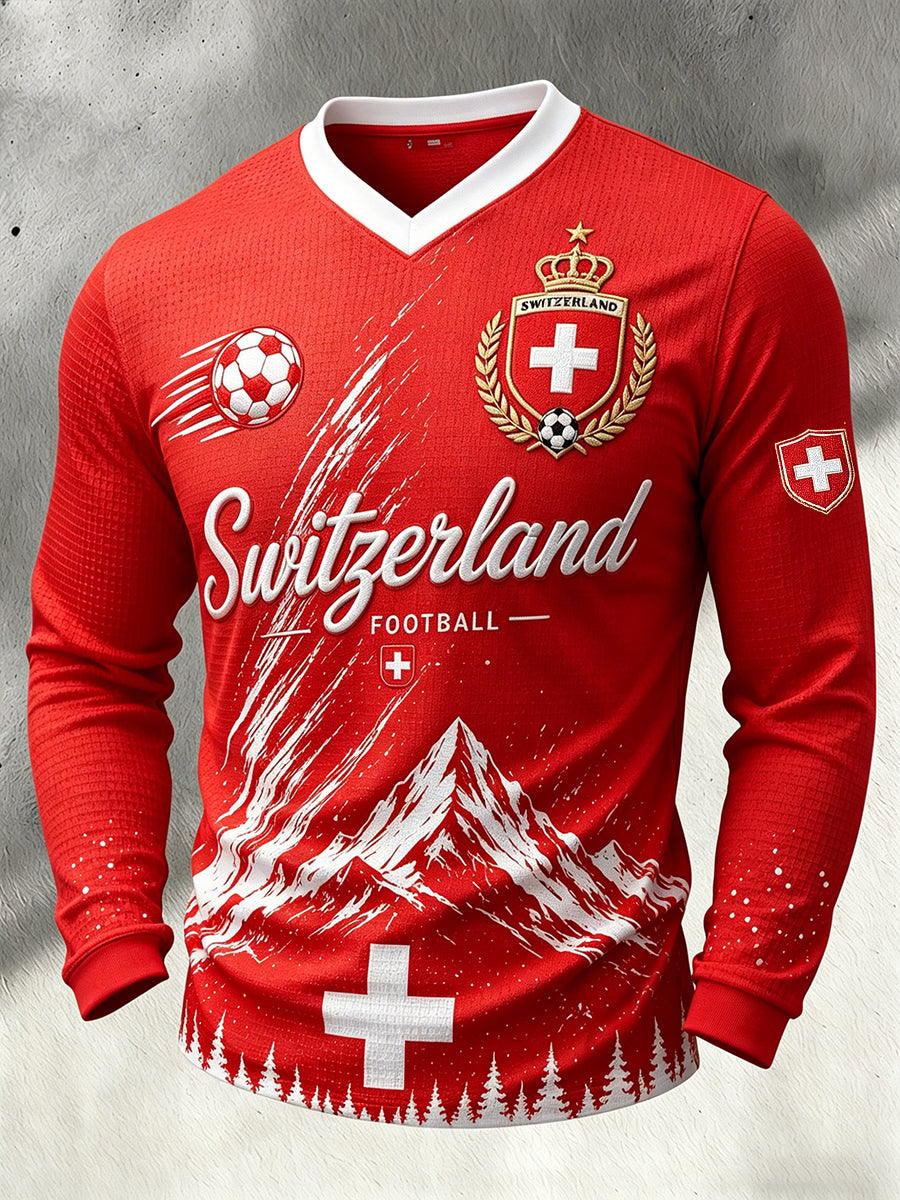 Herren-Top mit langen Ärmeln, Waffelstrickmuster und Football-Motiv-Print