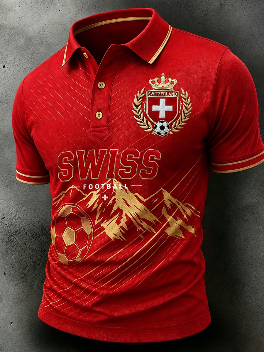 Herren-Poloshirt mit kurzen Ärmeln und Fußballmotiv