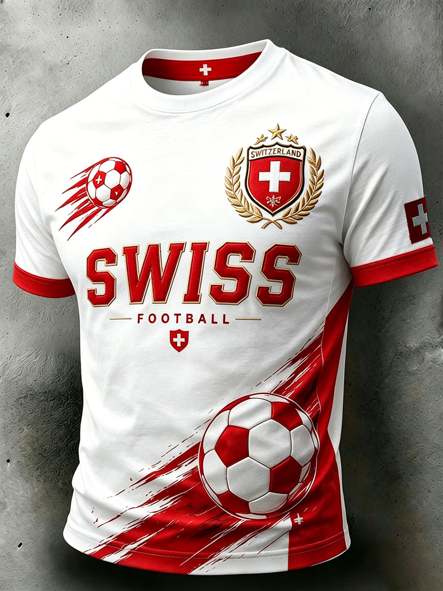 Herren-T-Shirt mit Rundhalsausschnitt und Fußballmotiv-Print