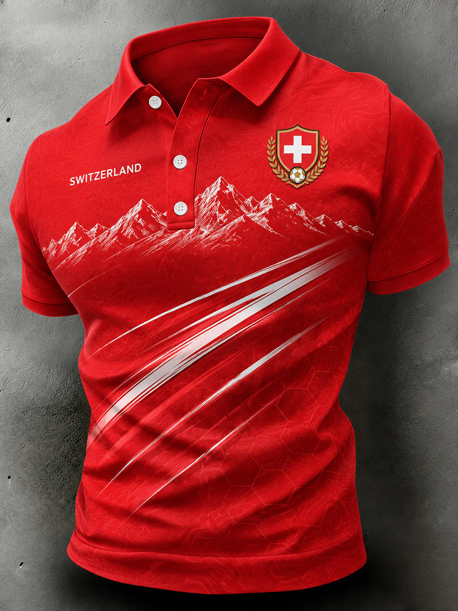 Herren-Poloshirt mit lässigem Fußball-Print und kurzen Ärmeln