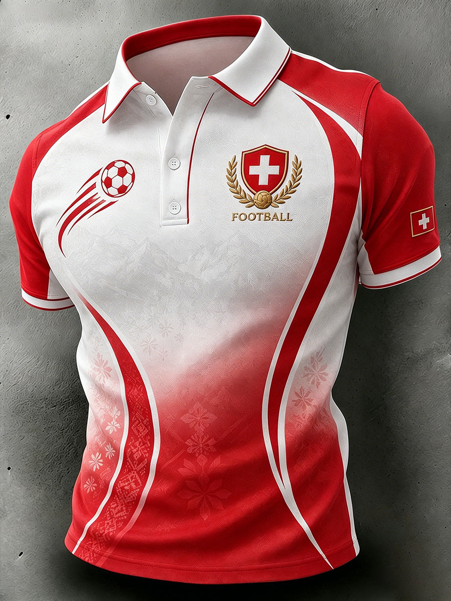 Herren-Poloshirt mit lässigem Fußball-Print und kurzen Ärmeln