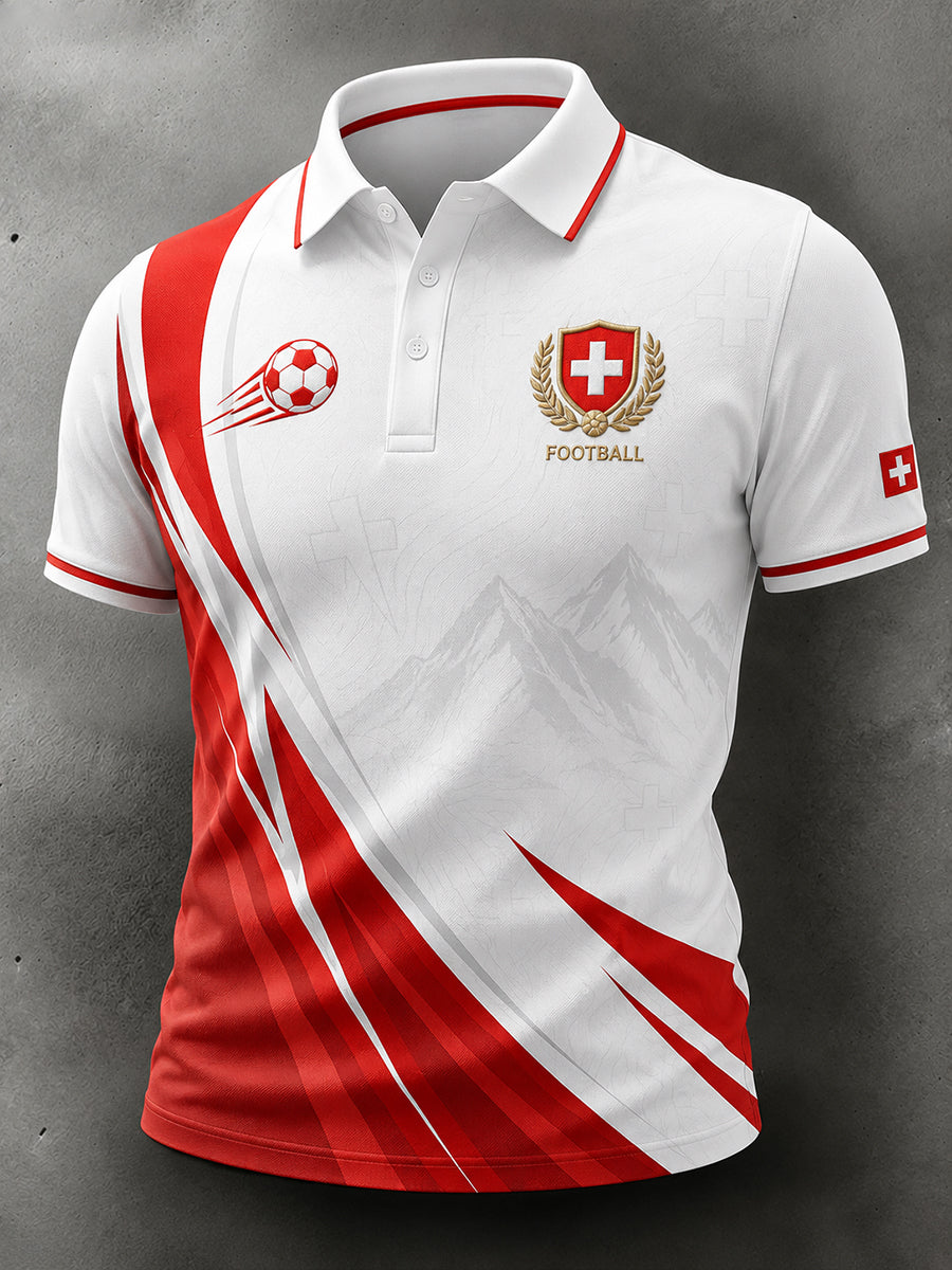 Herren-Poloshirt mit lässigem Fußball-Print und kurzen Ärmeln