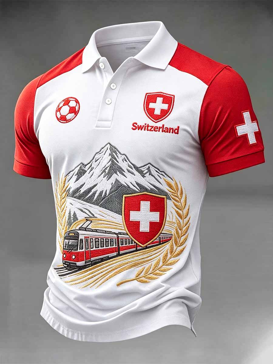 Herren-Poloshirt mit Druck der Schweizer Fussballliga, lässig geschnitten
