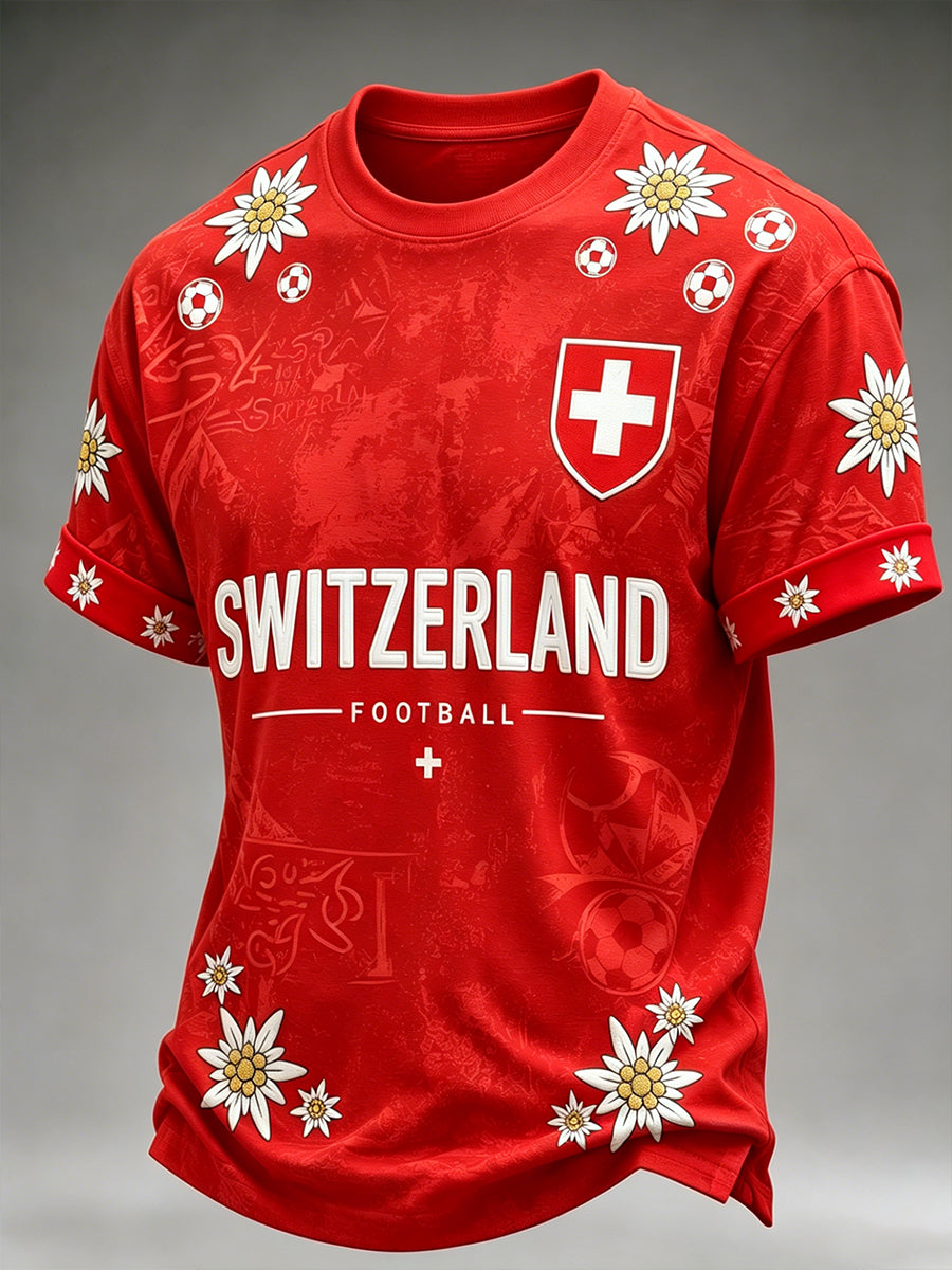 Herren-T-Shirt mit kurzen Ärmeln und Fußball-Print