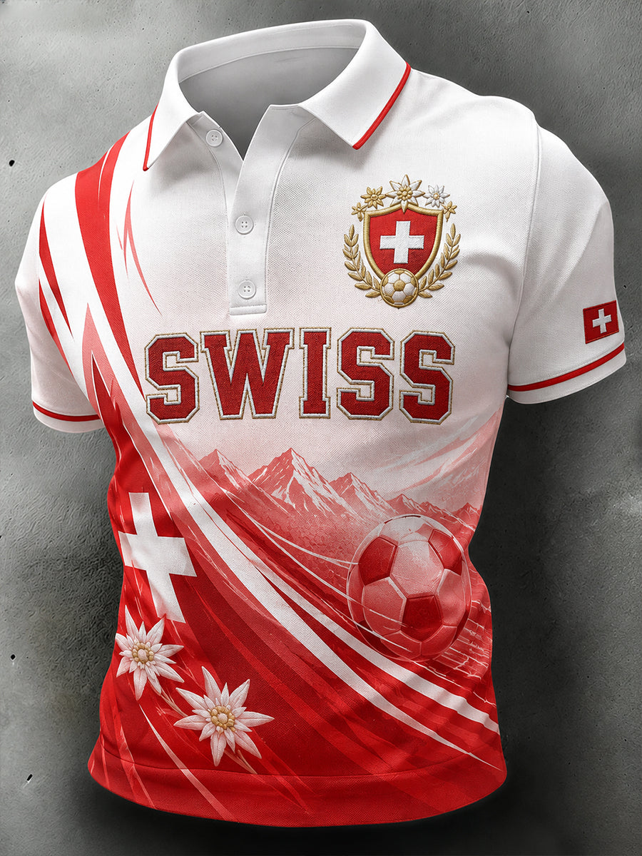 Herren-Poloshirt mit kurzen Ärmeln und Fußball-Print