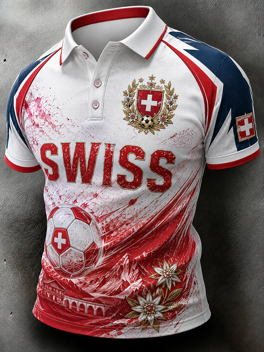 Herren-Poloshirt mit Fußballmotiv und Raglanärmeln