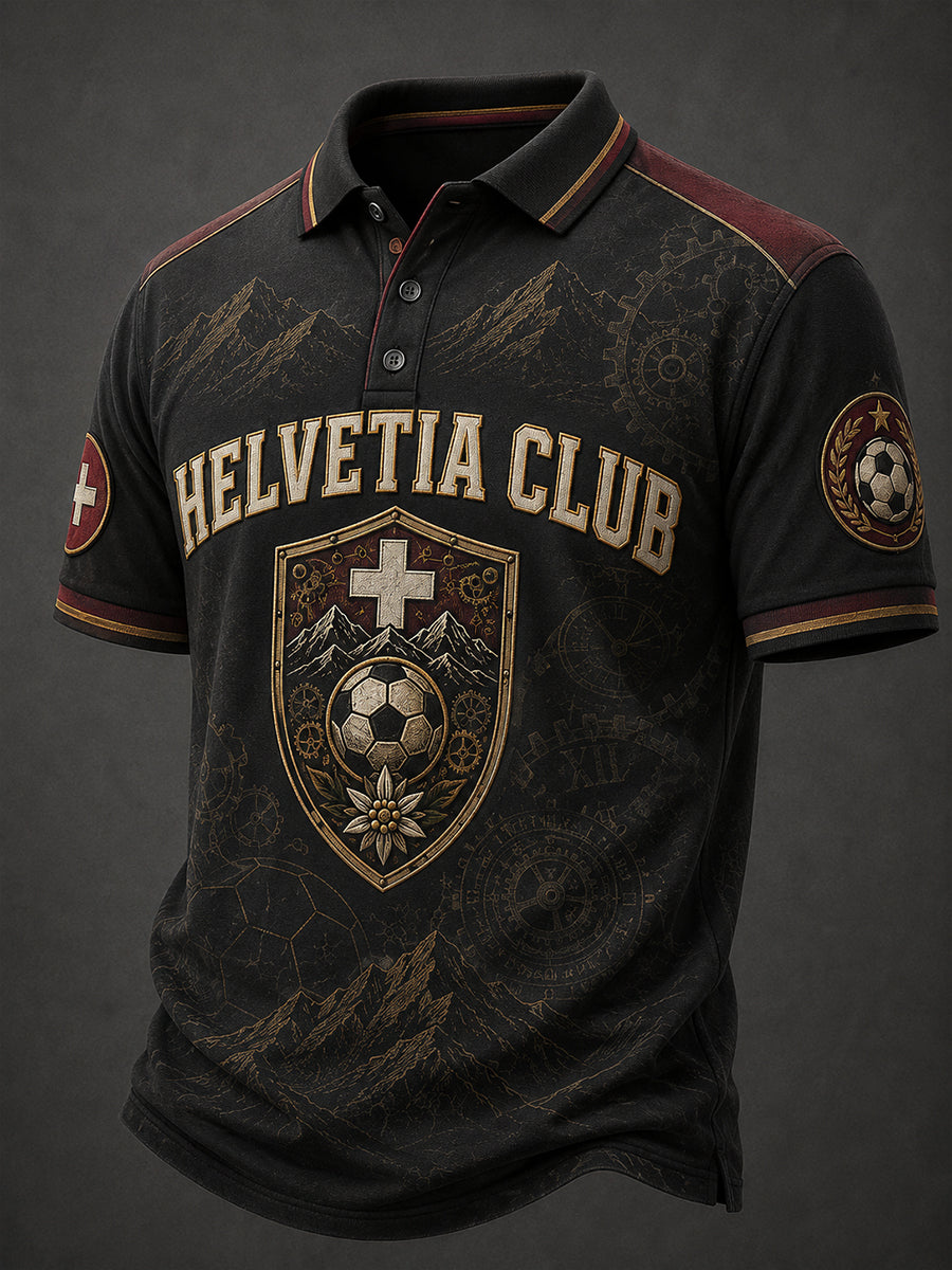 Herren-Poloshirt mit lässigem Fußball-Print und kurzen Ärmeln