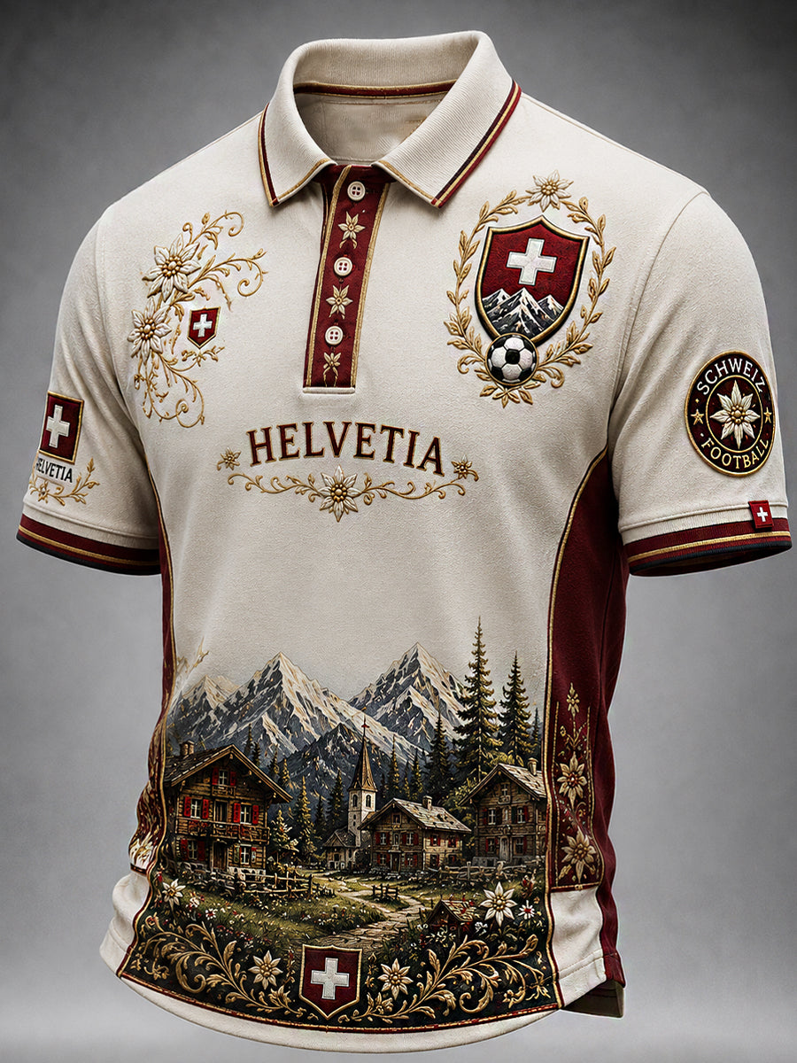 Retro-Schweizer Fußball-Fan‑Art‑Print lässiges Poloshirt