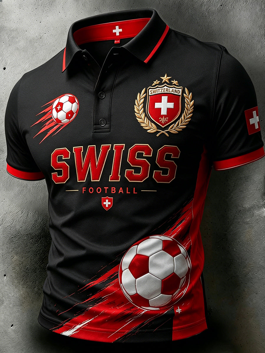 Kurzarm-Polos hirt für Männer mit Retro-Fußball druck