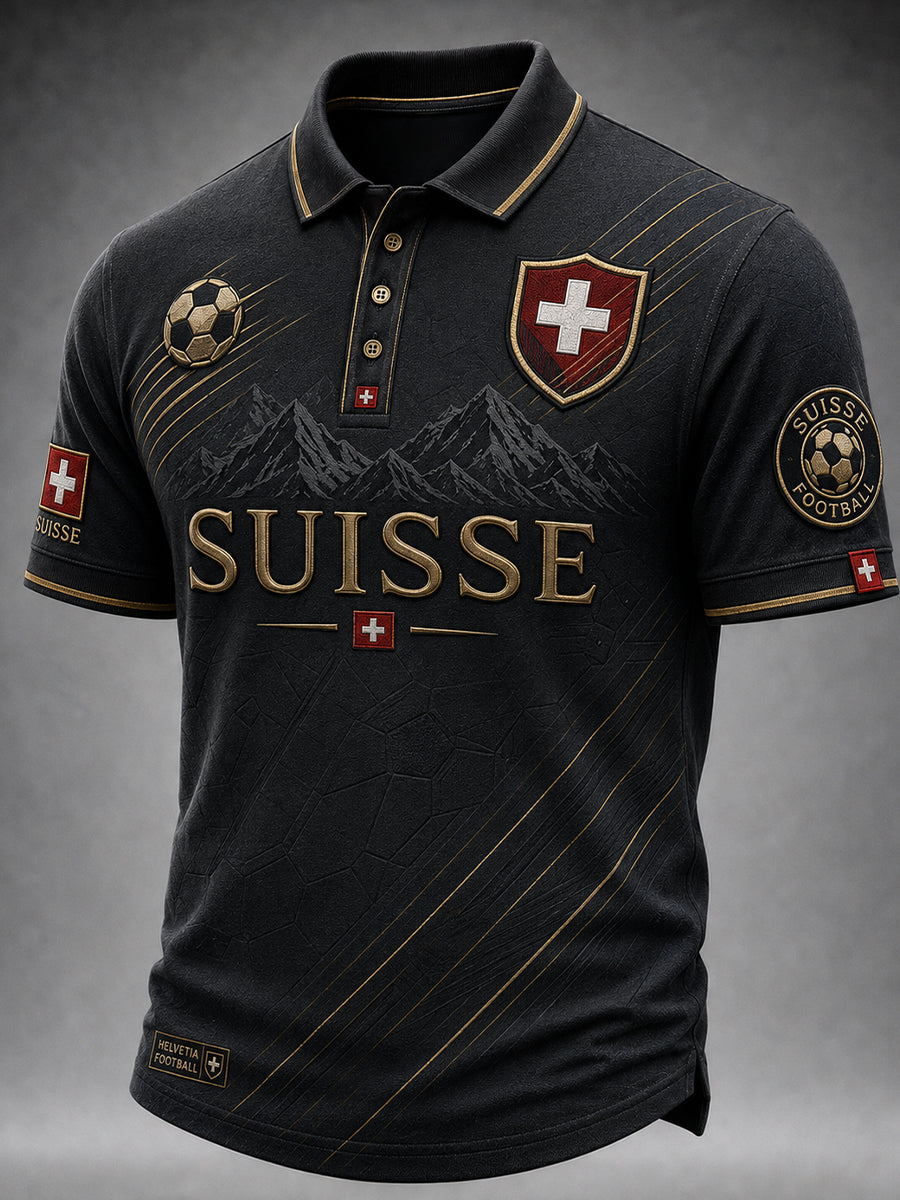 Retro-Fußball‑Casual‑Trikot im Schweizer Stil mit gesticktem Blumenmuster