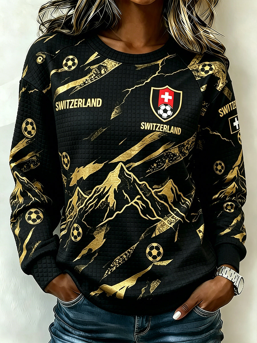 Damen-Langarm-Sweatshirt mit Fußball-Themen bedruckt Waffel