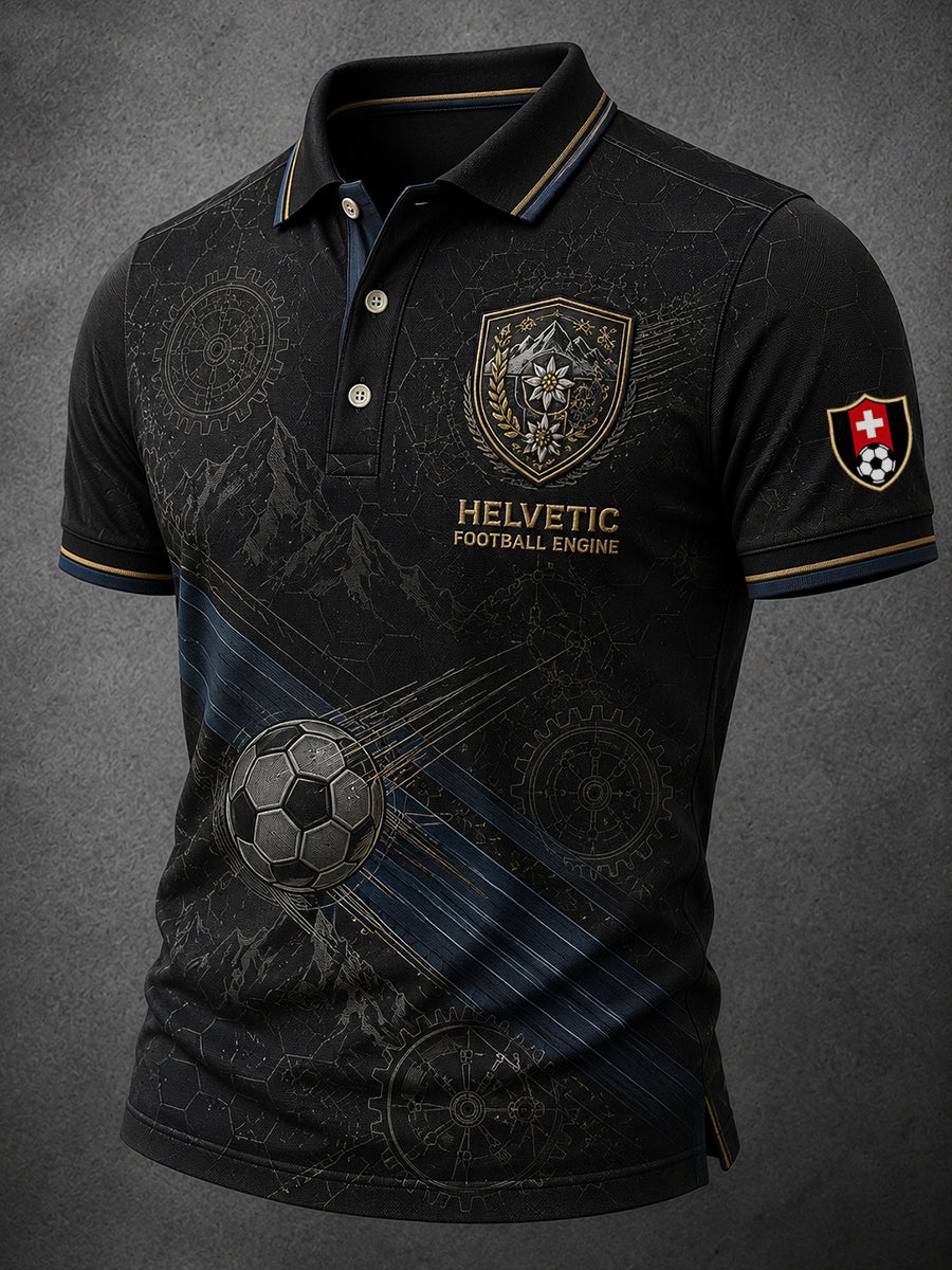 Herren-Poloshirt mit kurzen Ärmeln und Fußball-Print