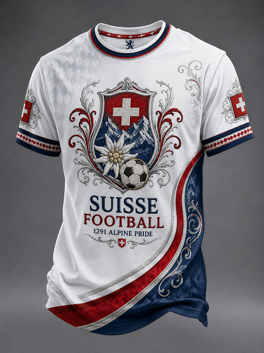 Herren-Vintage-Schweizer Kunstdruck-Lässiges Trikot