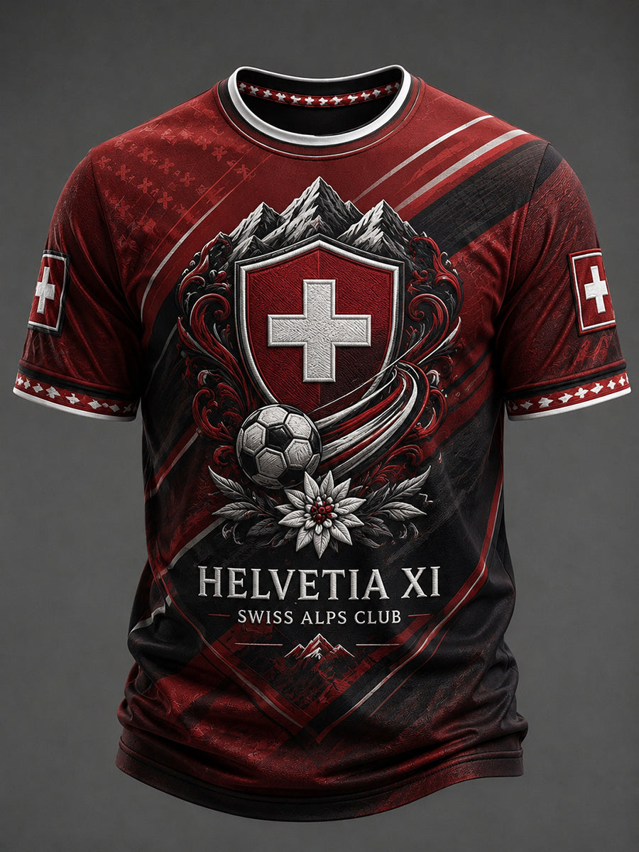 Herren-Vintage-Schweizer Kunstdruck-Lässiges Trikot