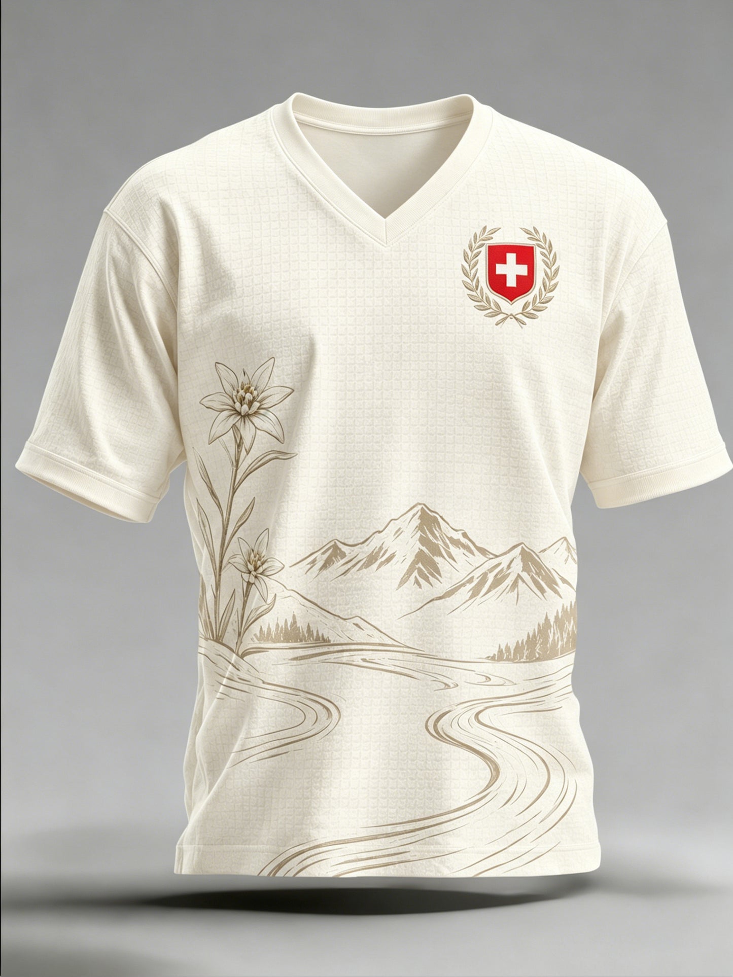 Herren-T-Shirt mit künstlerischem Druck im Schweizer Bergstil