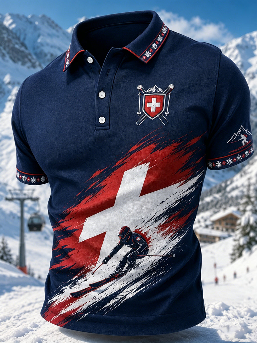 Herren-T-Shirt mit Ski-Motiv und Kurzärmeln