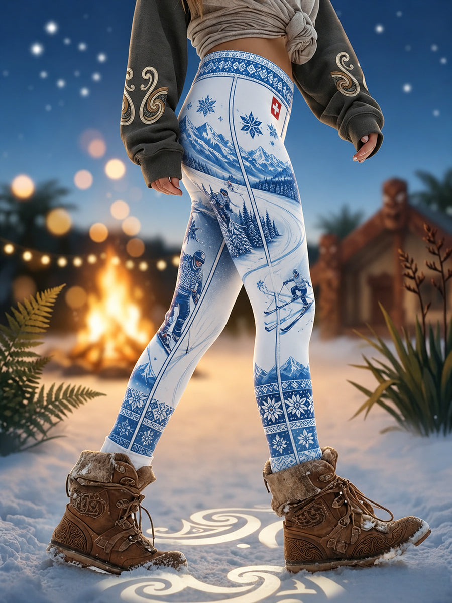 Damenhose mit Ski-Print und schmaler Passform