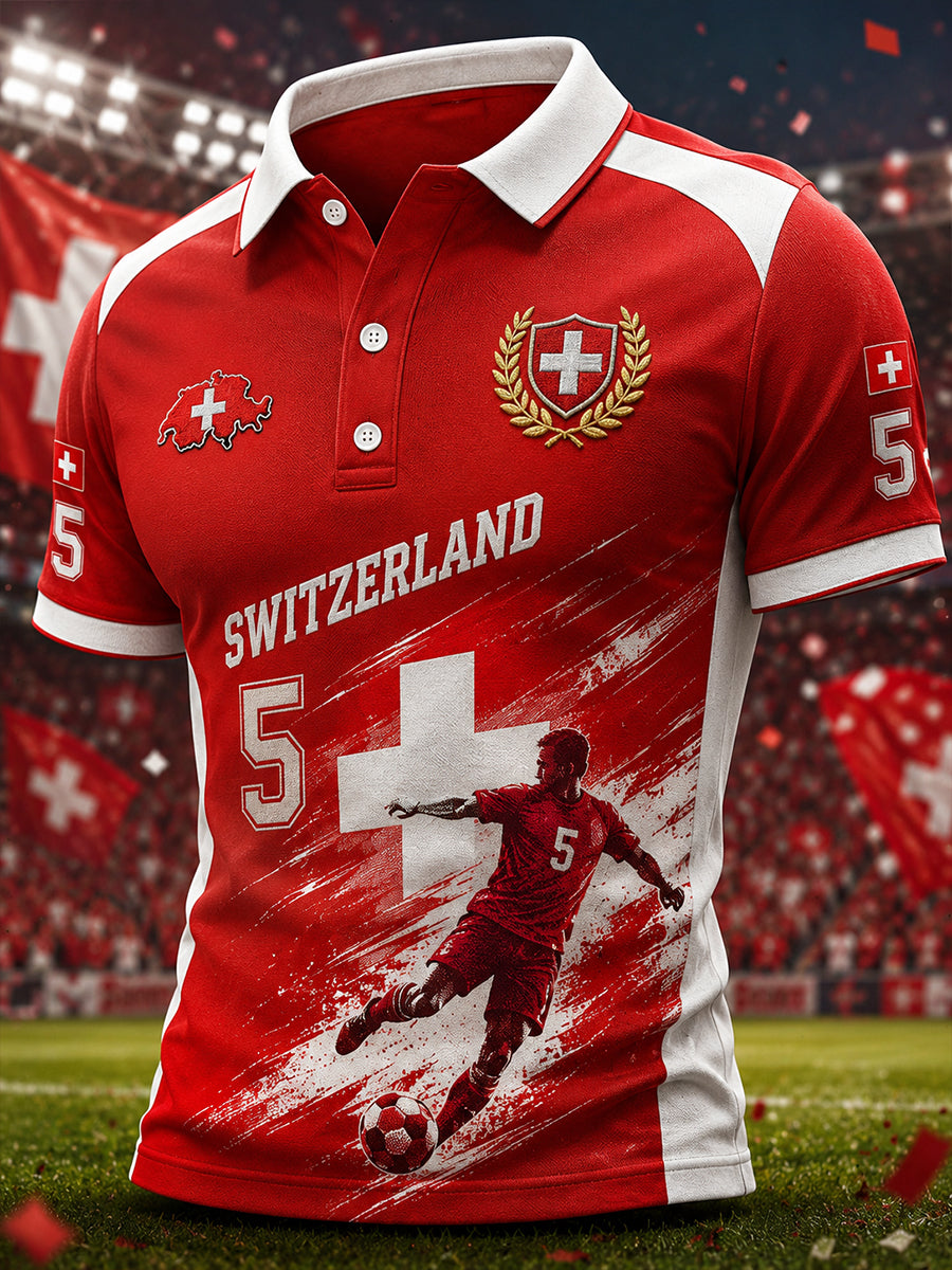 Herren-Poloshirt mit kurzen Ärmeln und Fußball-Print