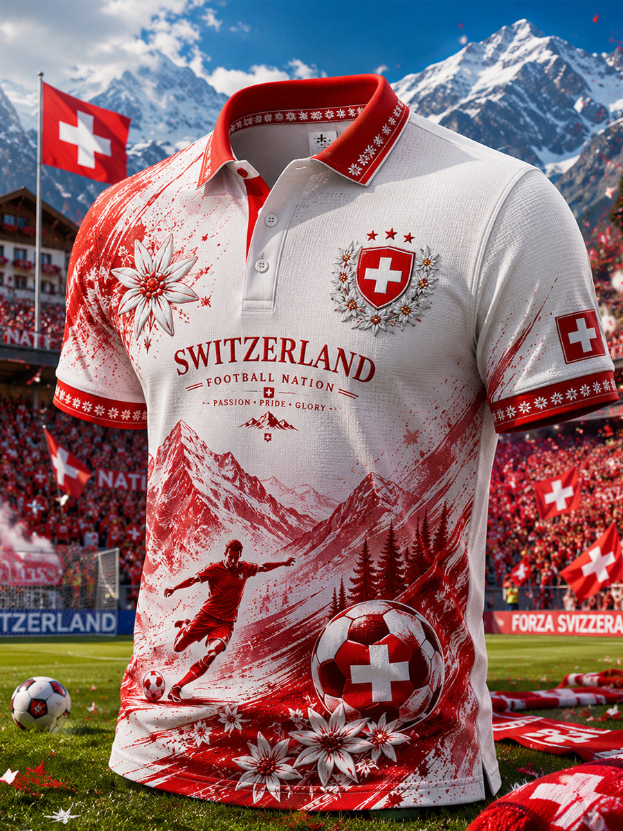 Herren-Kurzarm-Polo-Shirt mit Fußball-Themen bedruckt